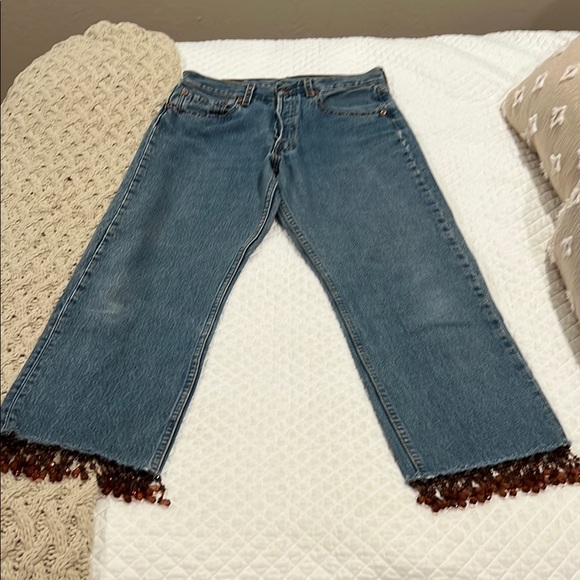 Vintage 501”s Blue Jeans with Added Beaded Hem and Swarovski Crystals